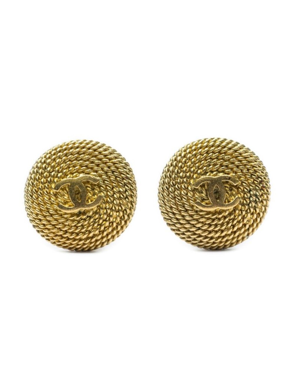 Chanel CC Twisted Rope Round Clip-On Earrings Gold Plated